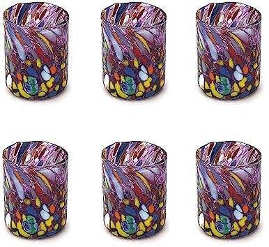 MAZZEGA ART & DESIGN - 6 vasos Shot de cristal soplados y hechos a mano con Murrine de Murano. Línea I Colori di Murano 75 ml. Made in Italy (violeta, 6)