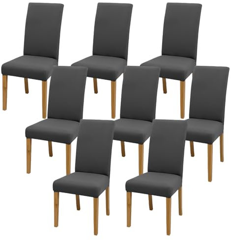 Vegena Stuhlhussen 8er Set, Stretch Stuhlhussen, Schwingstühle Stretch Stuhlüberzug, Elastische Stuhlbezug Hussen, Elastische Moderne Husse für Esszimmer Stuhl Hochzeit Partys Bankett(Anthrazit)