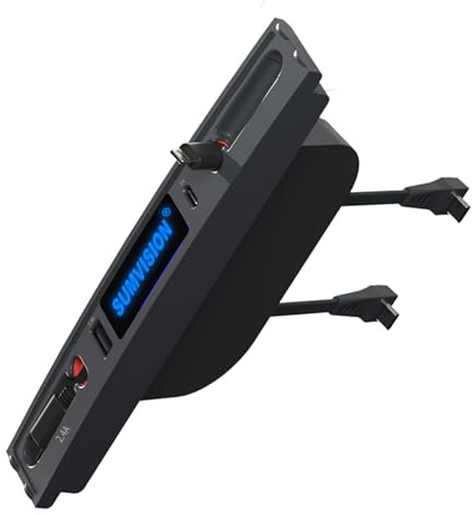 Tesla Model 3 / Y Car Accessories SUMVISION USB Hub Docking Station Fast Car Charger LED 4 In 1 Centre Console With Retractable Lightning & USB C Charger Cable (UK DESIGN FREE UK TECH SUPPORT)