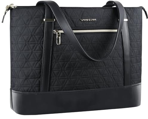 VANKEAN Sac d'ordinateur portable pour femme, 15,6, imperméable, avec port USB, grand sac fourre-tout pour le travail, les voyages d'affaires, noir