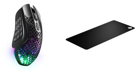 SteelSeries Aerox 9 Wireless - Souris MMO sans Fil perforée - RGB - Ultra-légère & QcK XXL - Tapis de Souris de Jeu - Tissu - Base en Caoutchouc - Noir (900 mm x 400 mm)