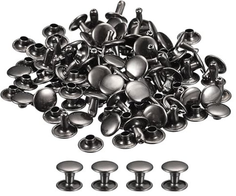 QUARKZMAN Remaches de Cuero 100 Juegos, Remache de Tapa Doble de 12x10mm, Remache de Perno Metálico para Reparación de Artesanía Cuero, DIY Cartera Cinturón Bolsa Zapato, Color Pistola-Negro