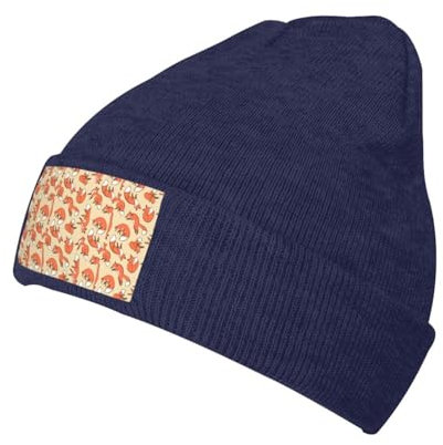 Beanie-Mütze mit vielen Füchsen für Damen und Herren, warme Strickmütze, Winter, Strickmütze, Stretch, modische Kappe, Marineblau, Einheitsgr��e