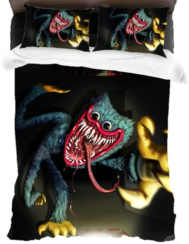 XYOK CatNap Bettwäsche Horrorspiel Bettbezug + 2 Kissenbezug,Huggy Kinder Mikrofaser Bettwäsche-Sets Mit Reißverschluss Steppdeckenbezug (Huggy1, Single 135x200)