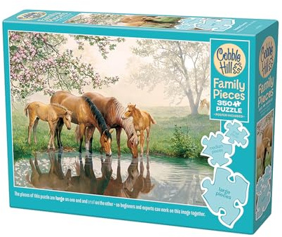 Cobble Hill 3847025 Pferdefamilie, Familienpuzzle, 350 Teile Puzzle mit unterschiedlich großen Puzzleteilen inkl. Poster, Generationenpuzzle ab 9 Jahren, Pferdepuzzle