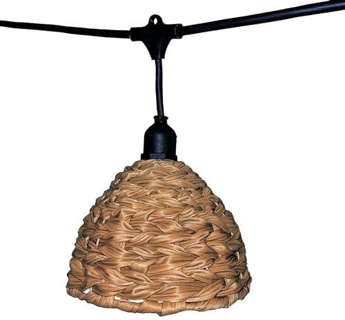 Guirlande lumineuse raccordable d'extérieur avec abat-jour en polyrotin style bohème 7 ampoules à filament douille E27 LED blanc chaud MELLOW LIGHT 6m