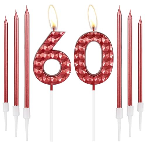mciskin Red 60th Birthday Number Candles, Cake Topper, Wedding & Birthday Party Decoration