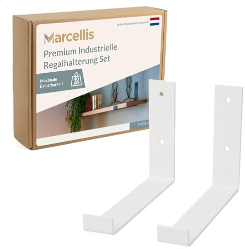 Marcellis Support d'étagère de qualité supérieure pour planches de 20 cm de large - Lot de 2 équerres d'étagère robustes - Charge maximale : 40 kg - Finition de qualité supérieure et matériel de