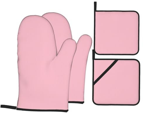YYHWHJDE Lot de 4 maniques et maniques imprimées de couleur unie rose : épais et durable, anti-brûlure et isolant thermique