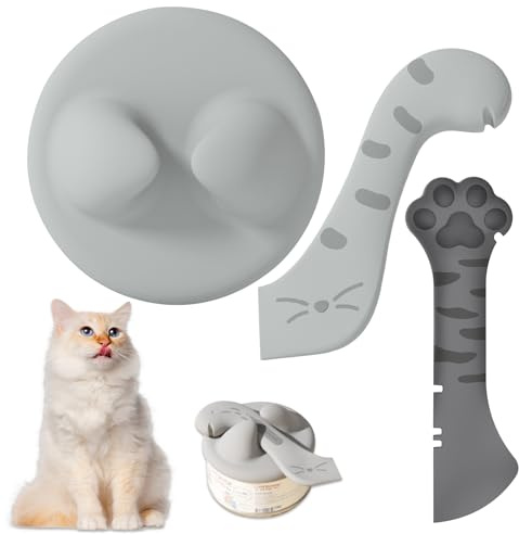 KUBDPQOR Tierfutter Dosendeckel Set, Vielseitiges Katzenfutter Deckel und Löffel für Hunde- und Katzenfutter, passt auf fast alle Dosen