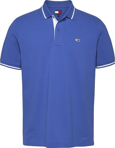 Tommy Jeans Tipped Kurzarm-Poloshirt für Herren, Regular Fit, Blau (Tempo Blue), L