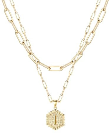 Halskette Damen Moden Ketten 26 Initialen-Sechseck-Halskette für Damen, Halsketten für Damen von AZ, 26 Alphabet-Initialen-Goldhalsketten für Damen Mädchen Halskette Initialen (I, One Size)