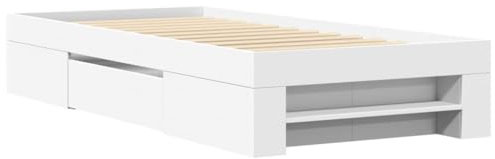 vidaXL Bettgestell, Bettrahmen mit Lattenrost, Schlafzimmerbett Bett mit Stauraum, Einzelbett für Schlafzimmer, Weiß 90x200cm Holzwerkstoff