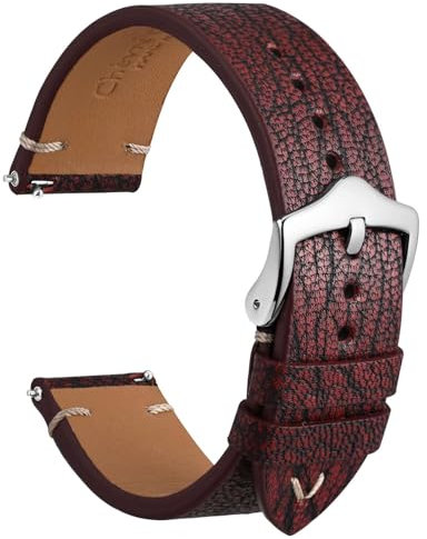 WOCCI 22mm Leder Uhrenarmband, Frankreich Ziegenleder (Rot)