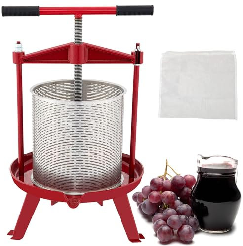 5L Obst-Weinpresse aus Gusseisen, manuelle Traubenpresse mit Edelstahlkorb, T-Griff, ideal für die Weinherstellung, Apfelwein, Gemüse, Honig, Olivenöl, Presse, 1,32 l