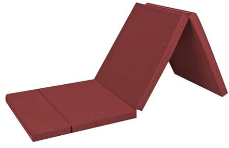 Tri Fold Faltmatratze mit waschbarem Bezug, doppelseitige Schlafsofa-Matratze für Reisen, Camping, Gästematratze, faltbar, platzsparend, Rot (180 x 60 x 5 cm)