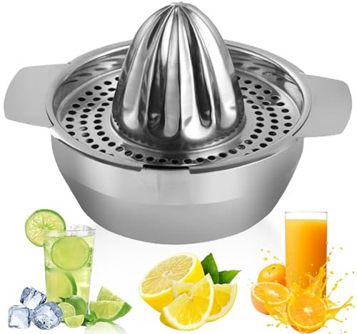 WoRuyKot Zitronenpresse Edelstahl Manuell, Zitruspresse mit Behälter 300ml Stark Robust, Spülmaschinengeeignet, Handheld Zitronenpresse