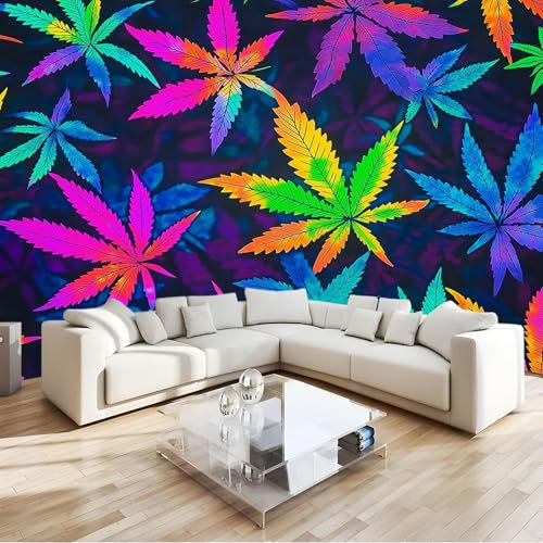 Générique Art Papier Peint Intissé 3D Feuilles D'Érable Végétales Colorées Muraux Tapisserie Photo Décoration Murale, Papier Peint 200x140 cm Salon Chambre Bureau Couloir Peinture Murale Décor