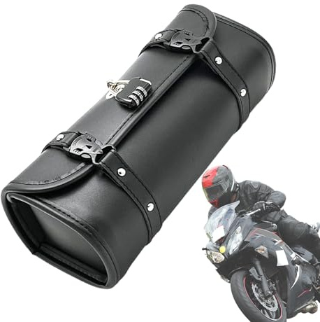 Borsa per manubrio della moto, borsa da sella per forcella anteriore, impermeabile, in pelle PU, borsa da moto retrò con serratura per forcella anteriore e stile retrò per mantenere al sicuro le