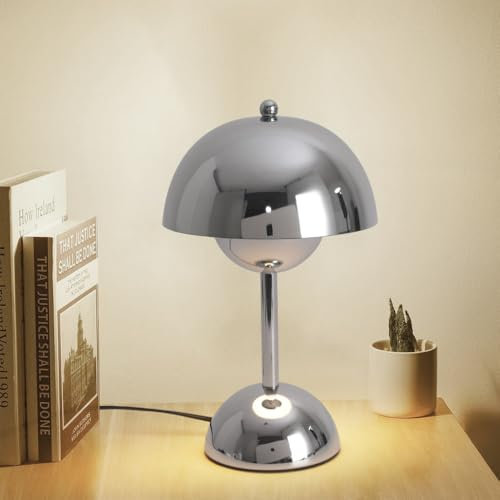 Silver Home Decorate Tischleuchte,3-Wege Dimmbare Pilz Tisch Nachttischlampe mit Touch,Blumentopf Lampe,Arbeits-und Studie Schreibtischlampe,für Schlafzimmer,Café,Büro, (G45 Bulb,3000K,Warmes Licht)