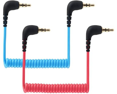 JCMOYUTY 3.5 TRS Cable for NEEWER CM28 CM31, 3.5mm Microphone Cable for Saramonic BLINK500B2+ Wireless Lavalier Microphone Receiver Aux Adapter Coiled Dual 3.5mm TRS Patch Audio Cord for Cameras