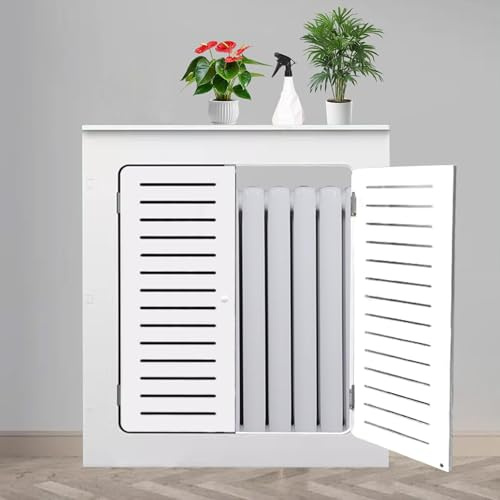 White Radiator Cover Wood Heater Cabinet Shelf Modern Radiator Covers for Old Radiators Horizontal Slat Decorative Shelves Organizer Furniture for Home Living Room Bedroom Hallway Bathroom(70x80x25cm)