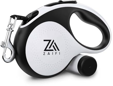 ZAIFI Retractable Dog Lead with Poo Bag Holder, 5m/16ft Extendable Dog Leash with 360° Tangle-Free Design, Suitable for Dogs Up to 30Kg/66Lbs Anti-Slip Handle and One-Handed Brake.
