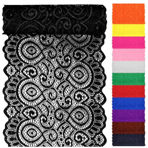 Swpeet 5 Yard by 7 Breite schwarze Spitze Stoff Stretch Elastic, Trim Spitze Band, elastische Nähen Trim Band für Kleidungsstück, Stirnbänder, Hochzeit Bouquet Herstellung DIY Handwerk