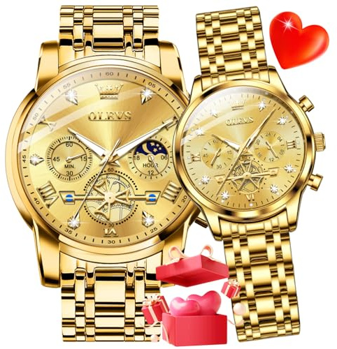 OLEVS Armbanduhr-Set für Paare, für Sie und Ihn, passende Armbanduhr, Diamanten, romantisch, Valentinstag, Chronograph