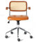 Rattan-Drehstuhl mit leisen PU-Rollen, ergonomischer gepolsterter Sessel für Zuhause, Arbeit, Wohnzimmer, Schreibtischstuhl mit mittlerer Rückenlehne, Gelb, 56 x 56 x 54 cm