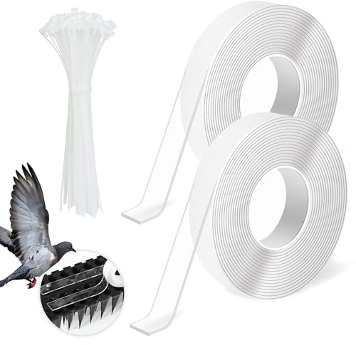 PANTIDE Vogelspikes-Zubehör, 2 Stück, doppelseitiges Klebeband, 20 Kabelbinder zur Befestigung von Taubenspikes, Außenzäunen, Dächern, um Eichhörnchen, Wasser, Sonne, Schnee, Winddicht, 22 Stück