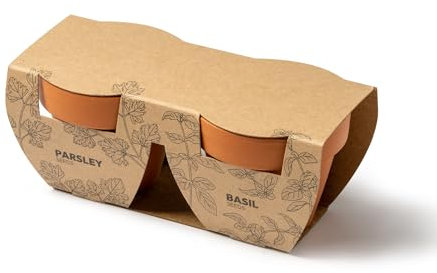 Set de Dos maceteros con Semillas de perejil y albahaca. Macetas Biodegradable y Bolsa de sustrato para Realizar Crecimiento en Cajas de diseño Eco