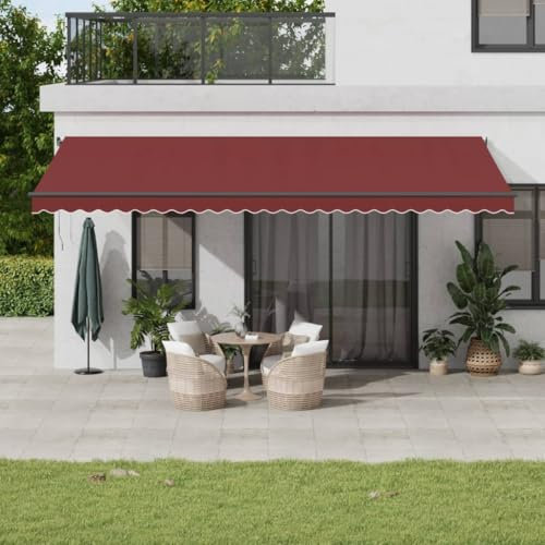 Tenda da sole retrattile manuale con LED bordeaux 600 x 300 cm, prato e giardino, soggiorno all'aperto, tende per finestre e porte