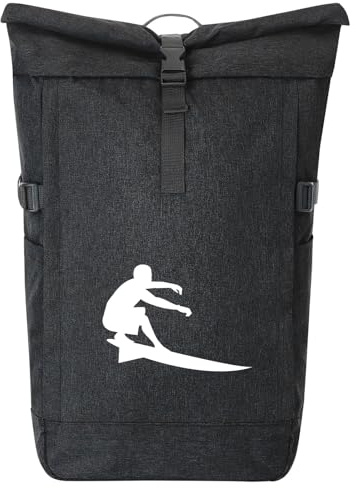 Huuraa Kurierrucksack Surfen Silhouette 30-44 Liter Black Melange Fairtrade Rolltop Rucksack Geschenkidee