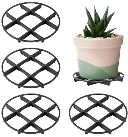 4 Pcs Plant Pot Feet – Round Pot Risers for Plant Pot Feet Outdoor, Invisible Flower Pot Holder, Indoor Outdoor Use, 11.5cm/4.53in, Black