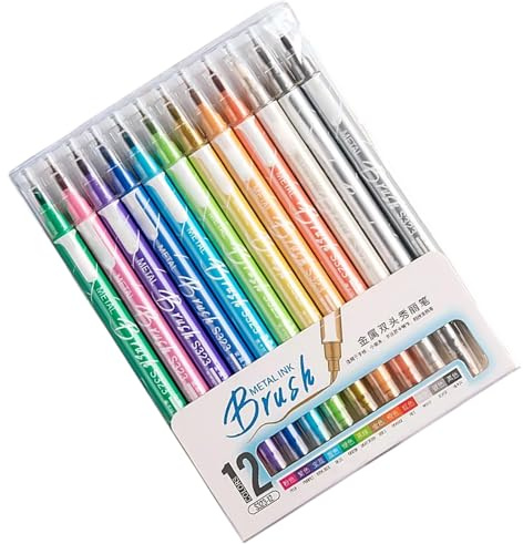 Textmarker, Metallic-Farbe, 6/12/24 Farben, Doppelspitze, Glitzer, Kunst-Marker für Scrapbooking, Tagebuch, Ausmalen