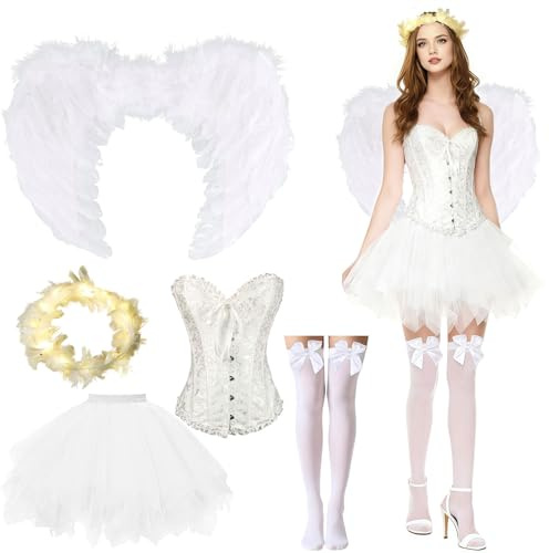Shengruili Disfraz de ángel, alas de ángel y diablo, disfraz de alas de ángel, disfraz de ángel para mujer con aureola, alas de ángel negras para Halloween, carnaval, cosplay, fiesta