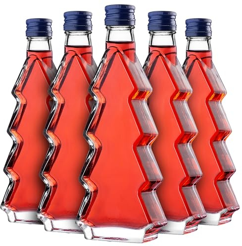 KADAX 5er Set Glasflaschen 200ml mit Schraubverschluss – Leere kleine Flaschen zum Befüllen für Likör, Schnaps, Öl, Essig & Sirup, Glass Bottles, Refillable