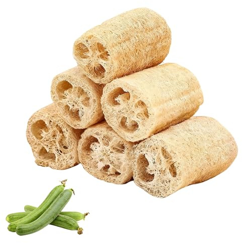 Ferizzia 6 st naturlig svamp, 10 cm naturliga luffasvampar, naturlig skrubba, ekologisk skrubba, för att ta bort död hud, kroppsvård, bad och dusch