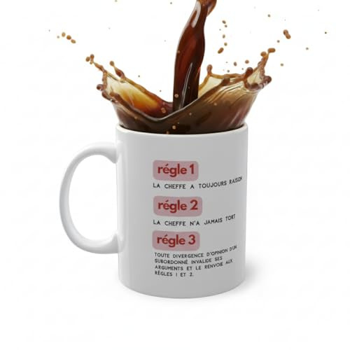 Générique Tasse Chef Humoristique en Céramique, Mug Règles du Chef, 325 ml, Cadeau Original pour Manager, Patron, Cuisinier, Bureau (La Cheffe)