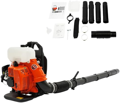 HUOMMGS Benzin Laubbläser 41,5CC 214W Upgradelaubsauger mit 2 Schultergurte & Manueller Zugstart Rucksack Laubsauger 0.24 m³/s Blattbläser Kabelloser Laubbläser für Sand, Schneeräumen