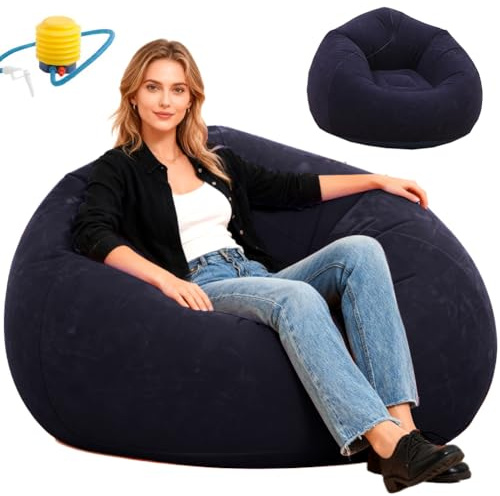 CEWROM Air Sofa Aufblasbarer Sessel Ohne Bohnen Sitzsack Superweich Waschbar Aufblasbares Sofa mit Beflockter Oberfläche, Tragbarer Luft Liegestuhl für Wohnzimmer Schlafzimmer Camping Outdoor (Blau)