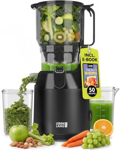 LEBENLANG Cold Press Juicer - Incl. 50 Recipes & XXL 150mm opening I 100% BPA-free Juicers Whole Fruit And Vegetable Fruit Juicer Machines Masticating Fruit Press Juice Maker Machines Apple
