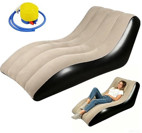 Aufblasbares Sofa, Aufblasbare Couch mit beflockter Oberfläche, Wasserdichtes Luftsofa, Sessel aufblasbar mit Luftpumpe, Tragbare aufblasbare Liege für Camping, Strand, Outdoor, Wohnzimmer (Khaki)