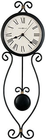 Howard Miller Ivana Wall Clock 625-495 – Wrought-Iron with Antique Black Finish, Gold Highlights & Black Pendulum Bob, Quartz Movement