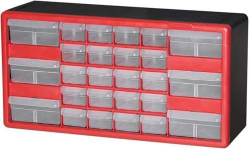 akro-mils 10126redblk 26 Schublade Kunststoff Teile Lagerung Hardware und Craft Schrank, 50,8 cm X 10–1/10,2 cm X 6–3/20,3 cm rot/schwarz, 10126REDBLK