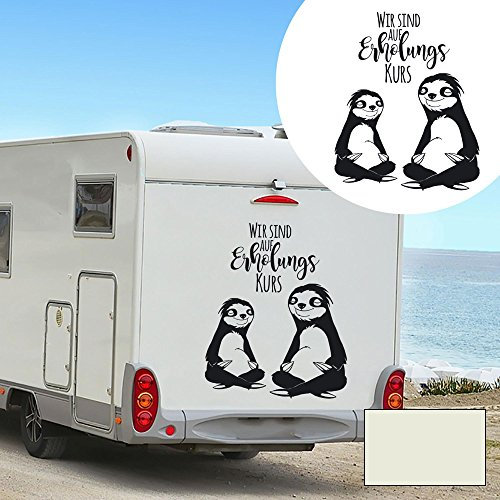 Autotattoo Wohnmobil Autoaufkleber Aufkleber Wohnwagen Faultiere mit Spruch auf Erholungskurs M2218 - ausgewählte Farbe: *hellgrau* ausgewählte Größe: *L - 33cm breit x 40cm hoch*