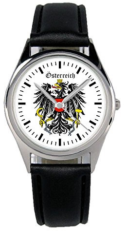 KIESENBERG Armbanduhr Österreich Wappen Geschenk Artikel Idee Fan Damen Herren Unisex Analog Quartz Lederarmband Uhr 36mm Durchmesser B-1127