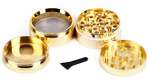 Gewuerzmuehle - Grinder per tabacco, in alluminio, 4 pezzi, con setaccio fine, colore: oro 50 mm