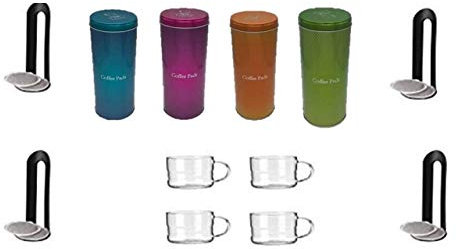 Coffee Pad Box, 4 Motive +4 Padlifter + Muttertag Aktion + 4 Gläser mit Henkel 200ml